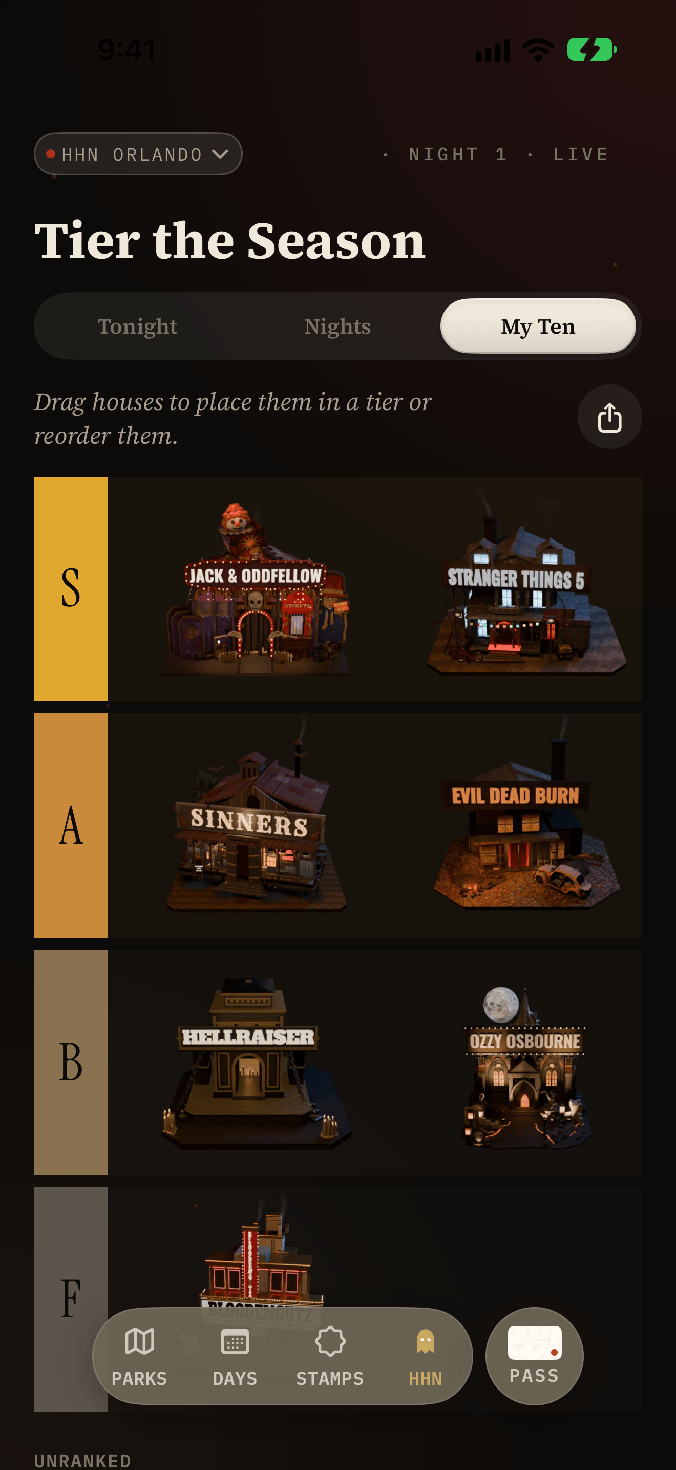 Completed houses become a personal ranking that can be rearranged as the night changes.