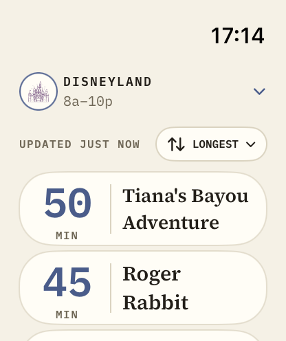 Live Disneyland waits at a glance on the Apple Watch companion.