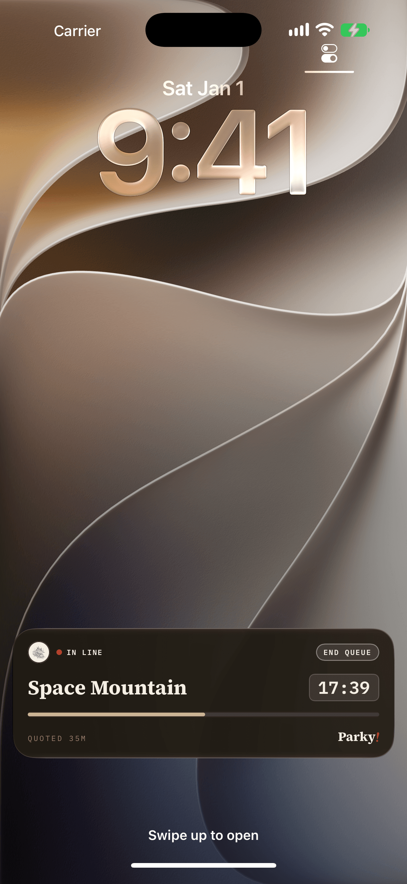 The queue keeps counting on the Lock Screen, with the wait quoted at entry alongside it, and can be ended without unlocking the phone.
