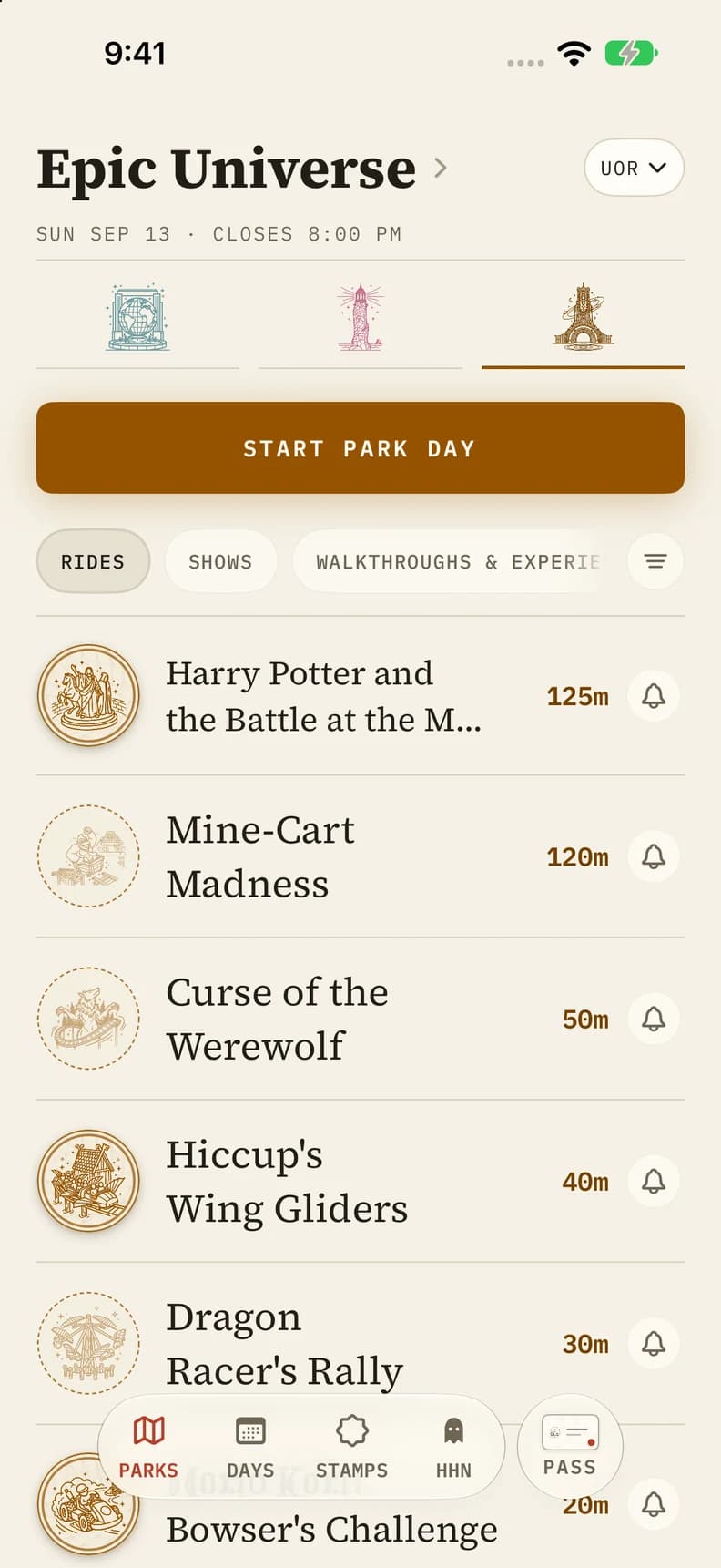 Live wait times in Parky