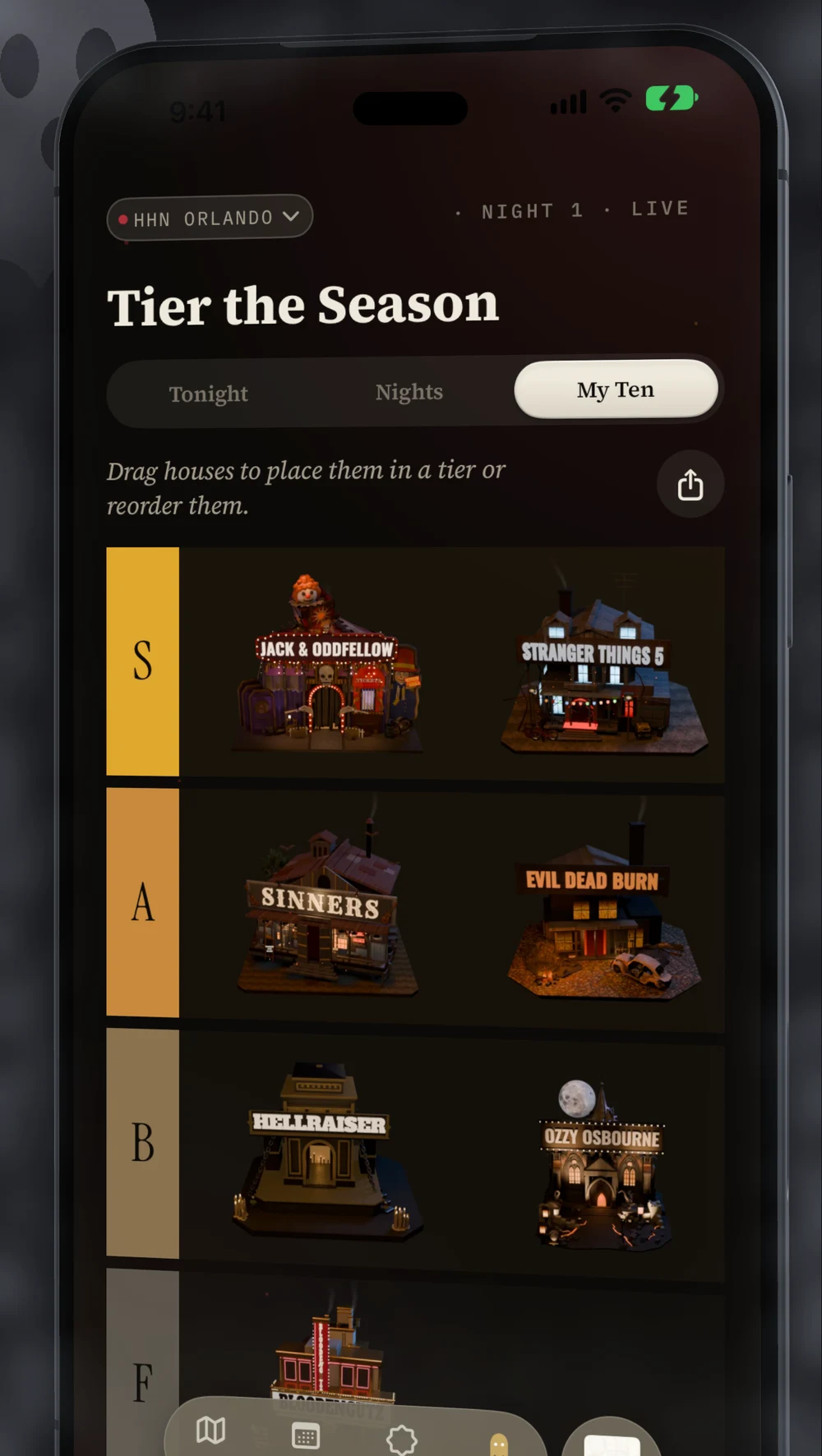 A personal Halloween Horror Nights house tier list in Parky